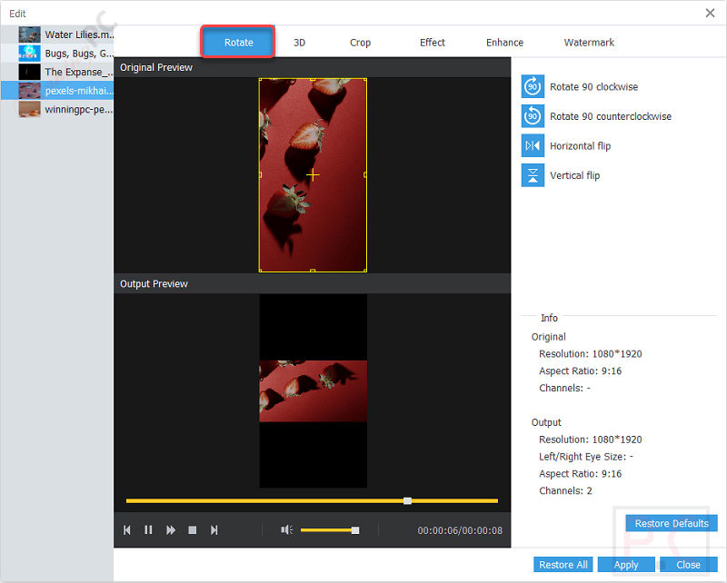 Rotate Anymp4 Video Enhancement