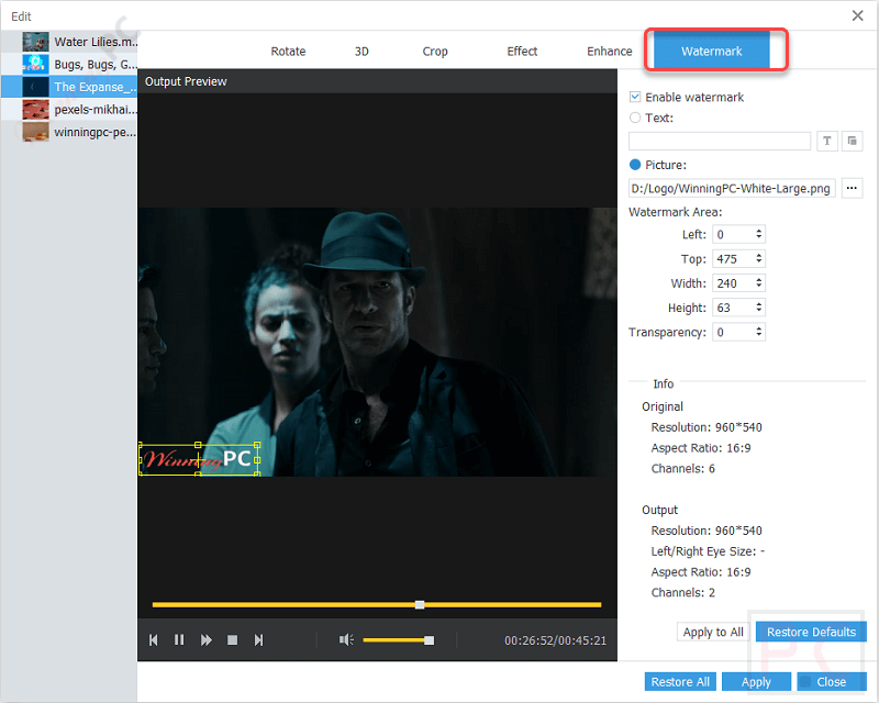 Watermark Anymp4 Video Enhancement