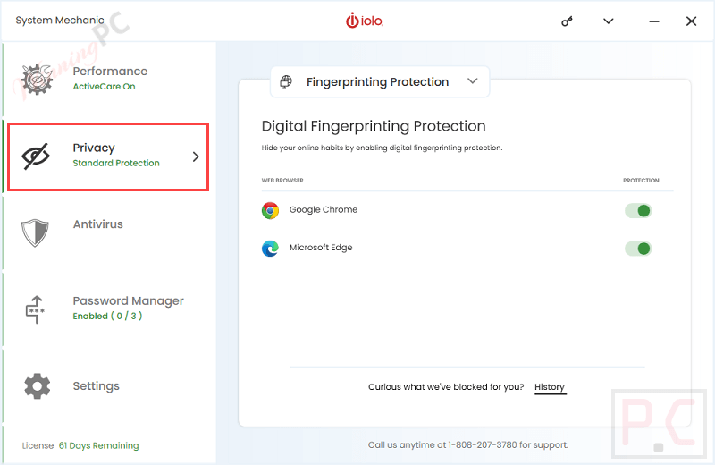 Iolo System Mechanic Fingerprinting Protection