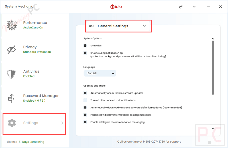 Iolo System Mechanic Settings