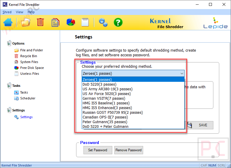 Kernel File Shredder Settings Kernel File Shredder Settings