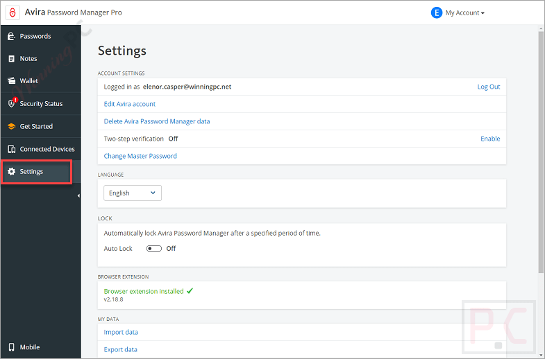 Settings Avira Password Manager Pro Settings Avira Password Manager Pro