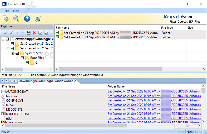 Kernel Recovery For Bkf Screenshot