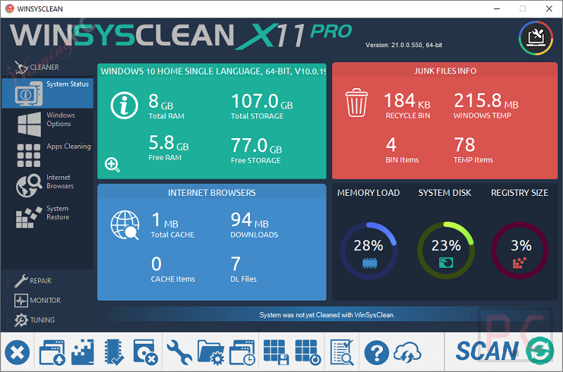 Winsysclean Pro X11 Screenshot Winsysclean Pro X11 Screenshot
