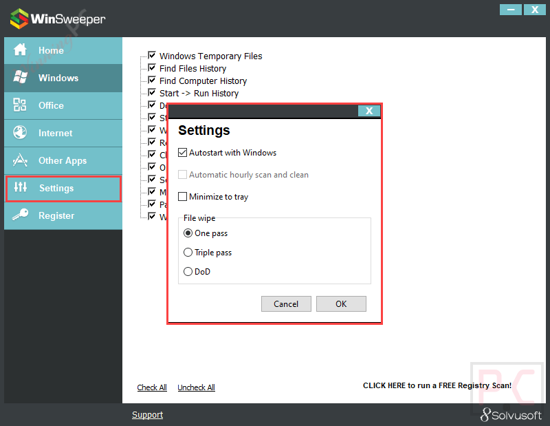 Solvusoft Winsweeper Settings