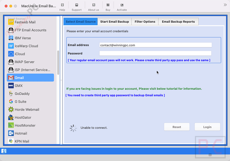 Macuncle Email Backup Wizard Email Source Macuncle Email Backup Wizard Screenshot