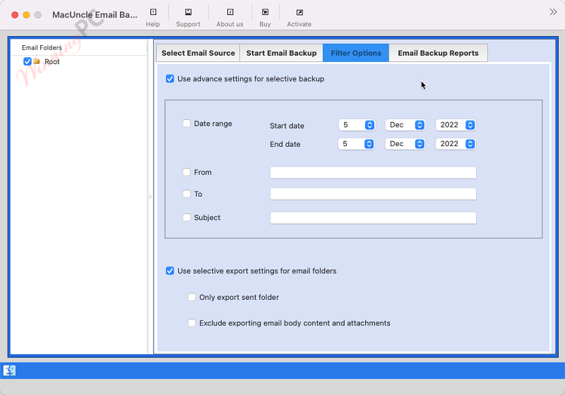Macuncle Email Backup Wizard Filter Options Macuncle Email Backup Wizard Filter Options