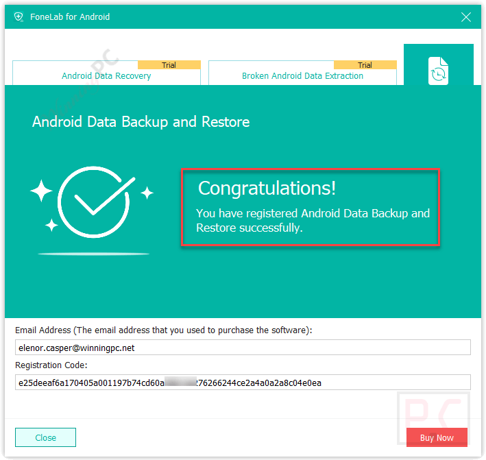 Register Successfully Fonelab Android Data Backup Restore