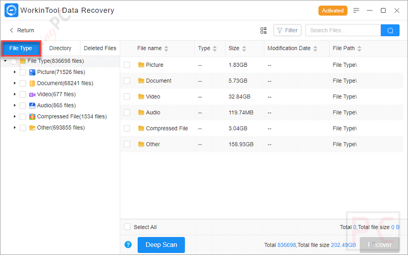 File Type Workintool Data Recovery Tool