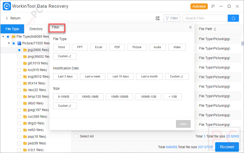Filter Workintool Data Recovery Tool