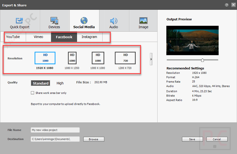 Resolution Adobe Premiere Elements