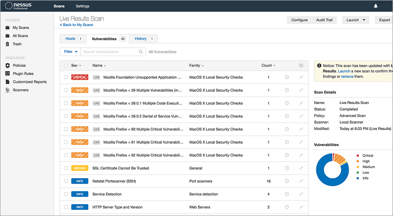 Tenable Nessus Live Results Tenable Nessus Live Results