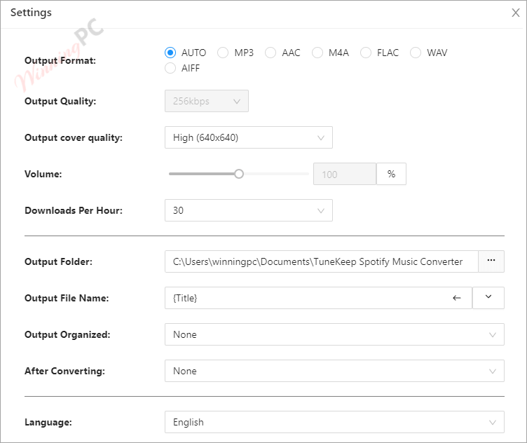 Tunekeep Spotify Music Converter Settings