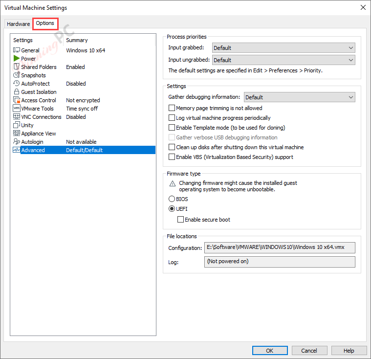 Vmware Workstation Pro Options Settings