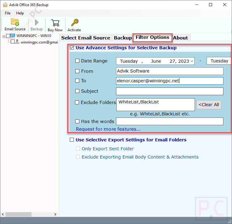 Filter Options Advik Office 365 Backup Tool Filter Options Advik Office 365 Backup Tool