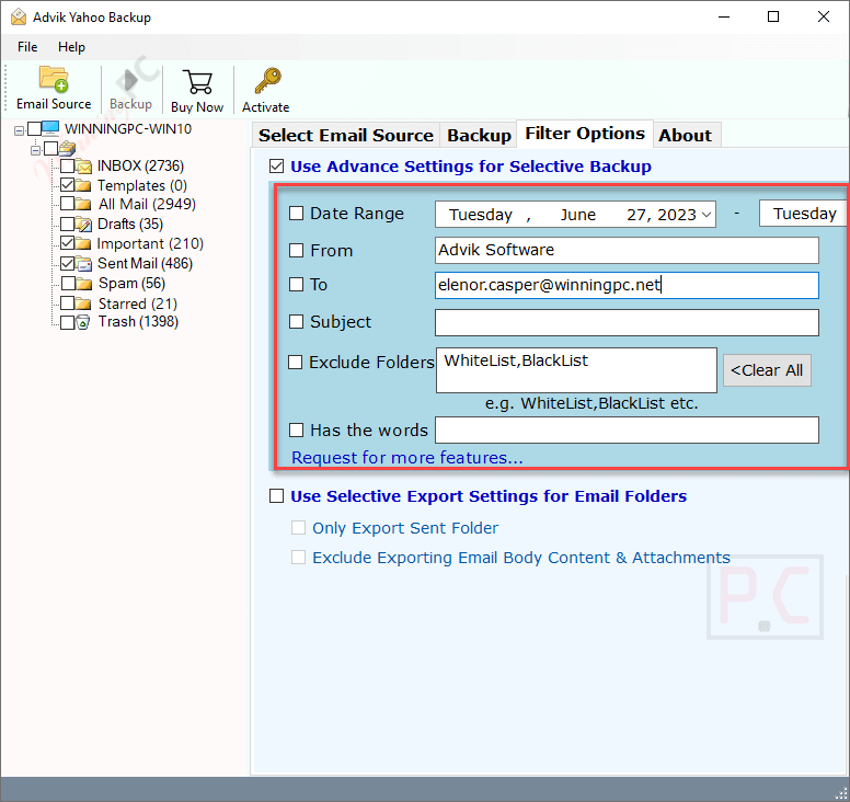 Filter Options Advik Yahoo Backup Tool Filter Options Advik Yahoo Backup Tool