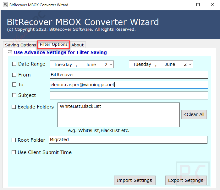 Filter Options Bitrecover Mbox To Office 365 Wizard Filter Options Bitrecover Mbox To Office 365 Wizard
