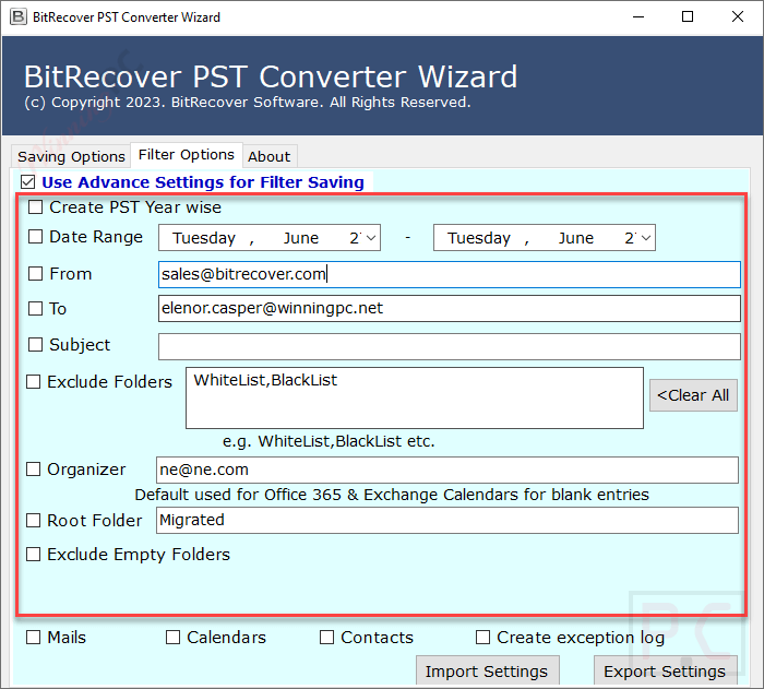 Filter Options Bitrecover Pst File Converter Wizard Filter Options Bitrecover Pst File Converter Wizard