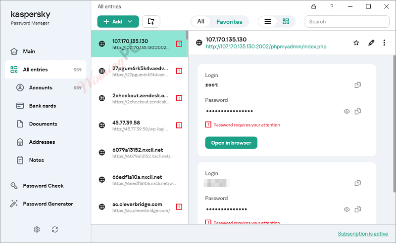 Kaspersky Password Manager Entries Kaspersky Password Manager Entries