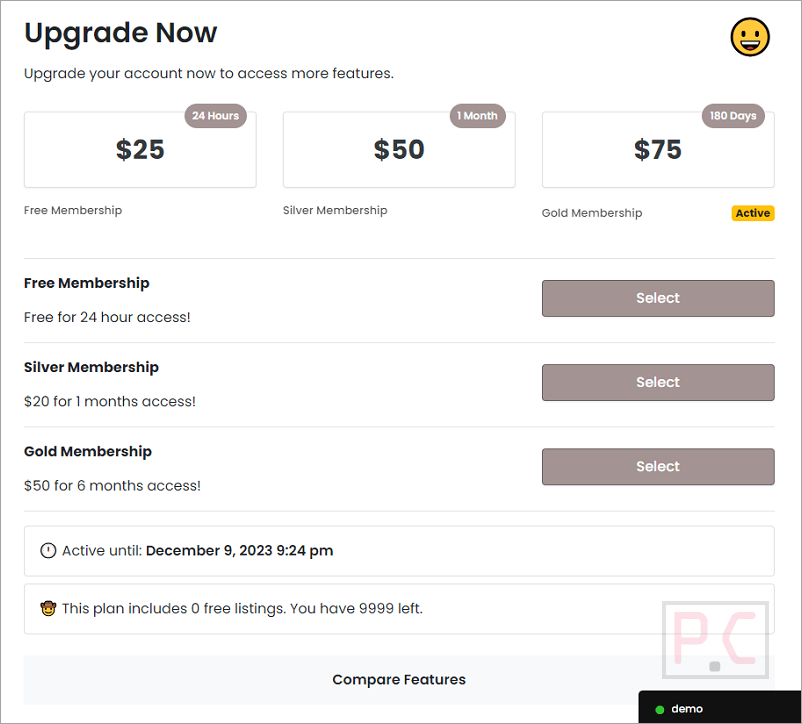 Premiumpress Auction Theme Memberships