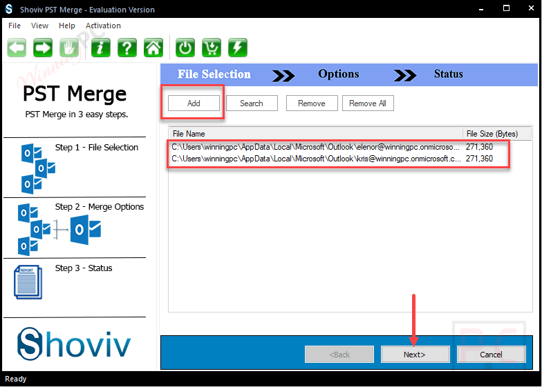 Add File Shoviv Pst Merge