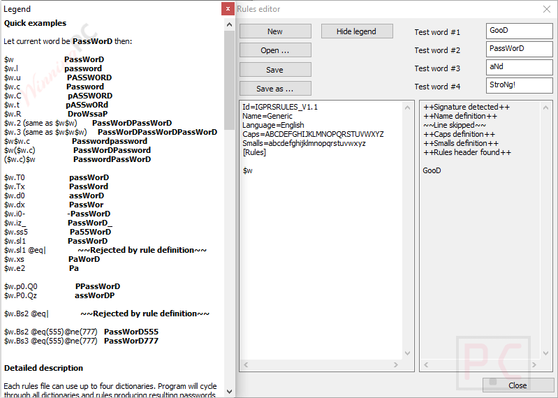 Accent Excel Password Recovery Legend