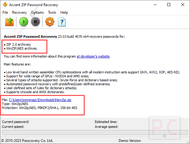 Accent Zip Password Recovery Coupon Code Screenshot