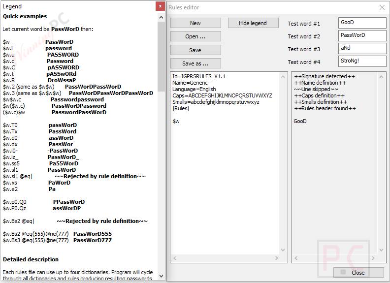 Accent Zip Password Recovery Rules Editor