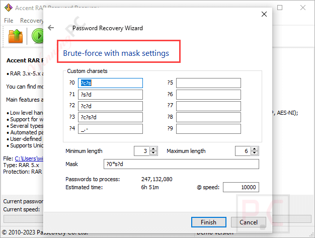 Brure Force With Mask Accent Rar Password Recovery Brure Force With Mask Accent Rar Password Recovery