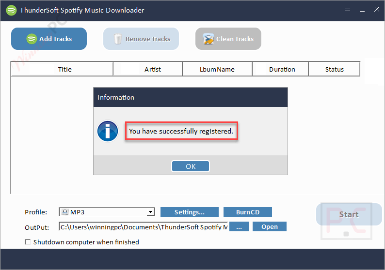 Thundersoft Spotify Music Downloader Successfully Registered Thundersoft Spotify Music Downloader Successfully Registered