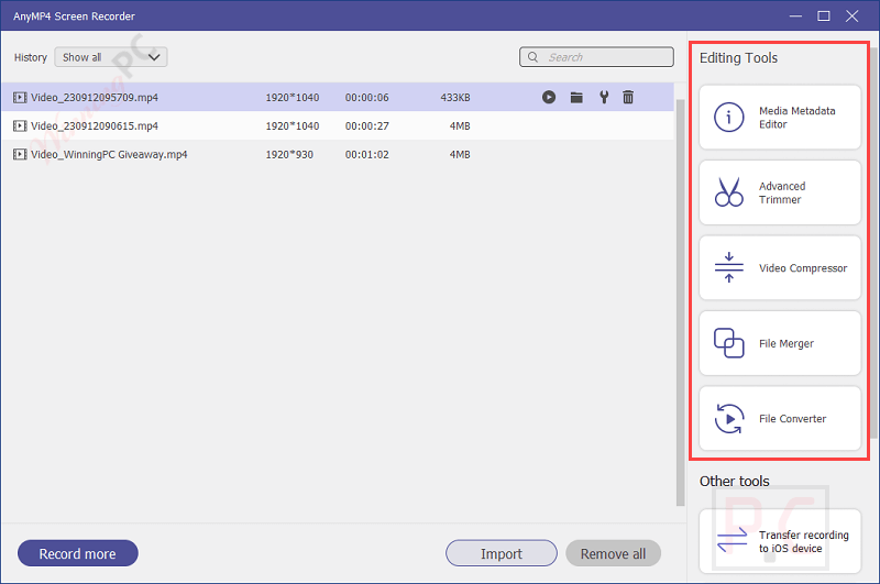 Editing Tools Anymp4 Screen Recorder