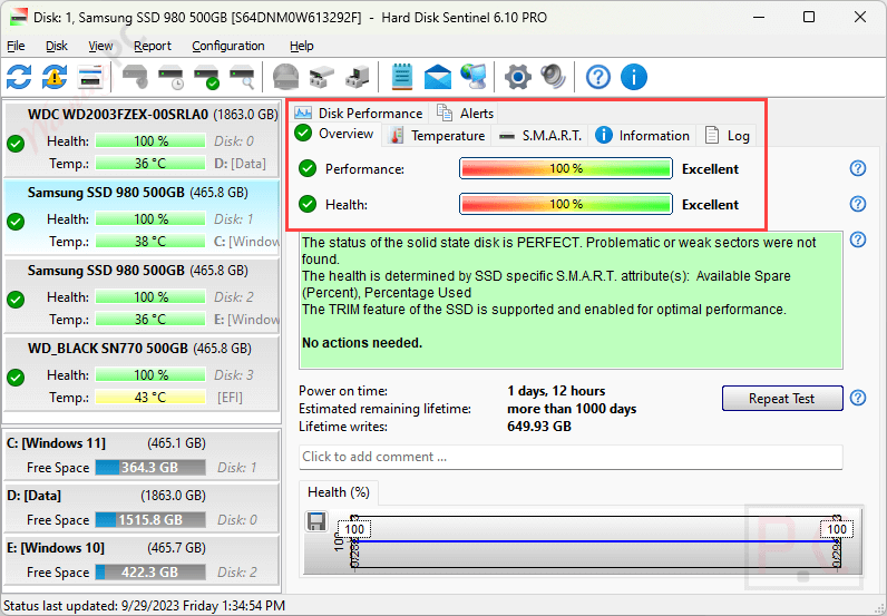 Hard Disk Sentinel Professional Status