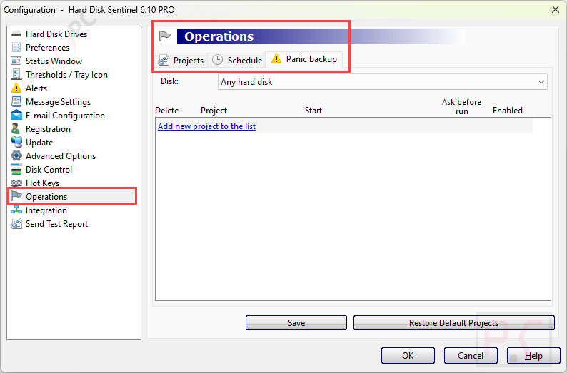 Operations Hard Disk Sentinel Professional