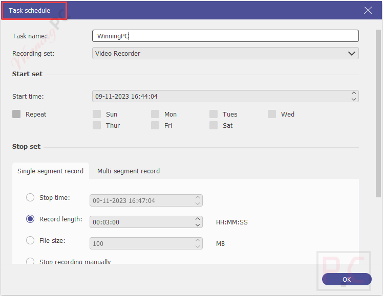 Task Schedule Anymp4 Screen Recorder
