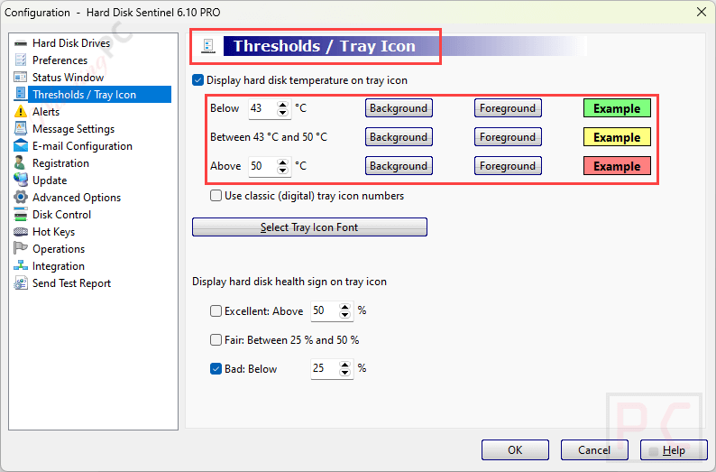 Thresholds Tray Icon Hard Disk Sentinel Professional