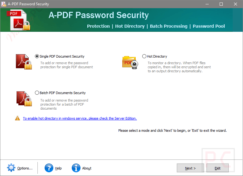 A-Pdf Password Security Main Screenshot