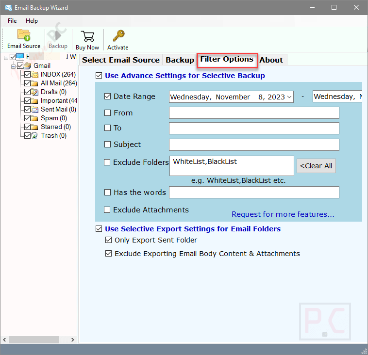 Filter Options Email Backup Wizard Filter Options Email Backup Wizard
