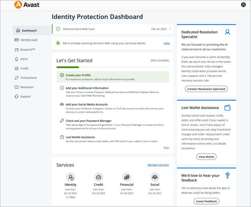 Avast Secure Identity Screenshot