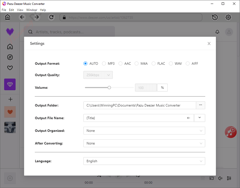 Pazu Deezer Music Converter Settings