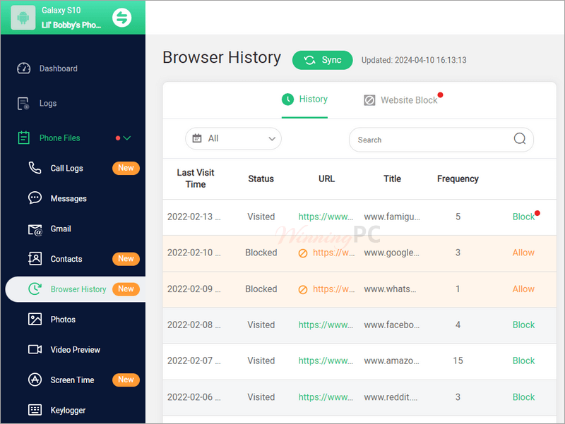 Famiguard Pro For Android Browser History Screenshot Famiguard Pro For Android Browser History Screenshot