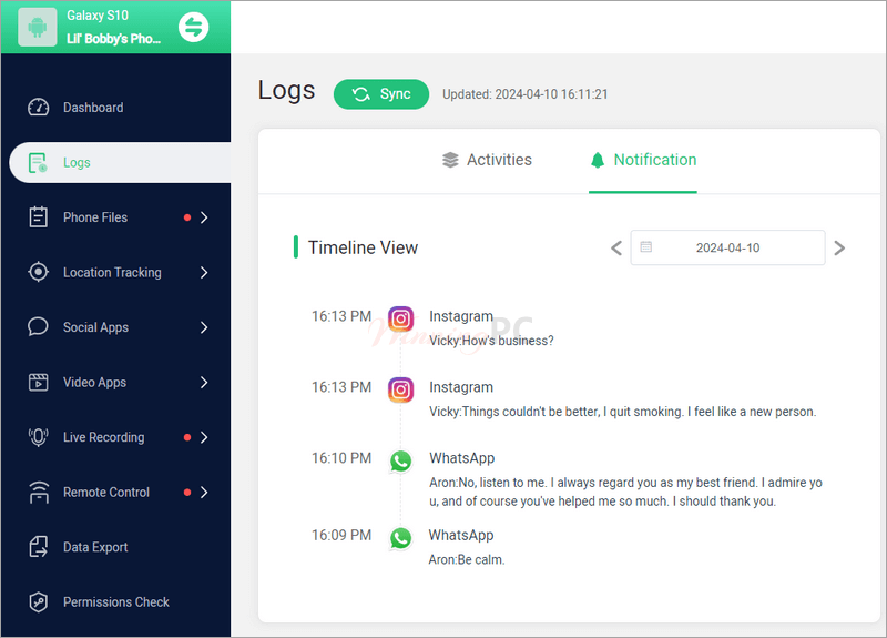 Famiguard Pro For Android Log Screenshot Famiguard Pro For Android Log Screenshot