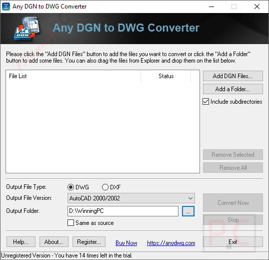 Any Dgn To Dwg Converter Main Screenshot