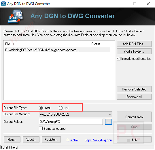 Output File Type Any Dgn To Dwg Converter