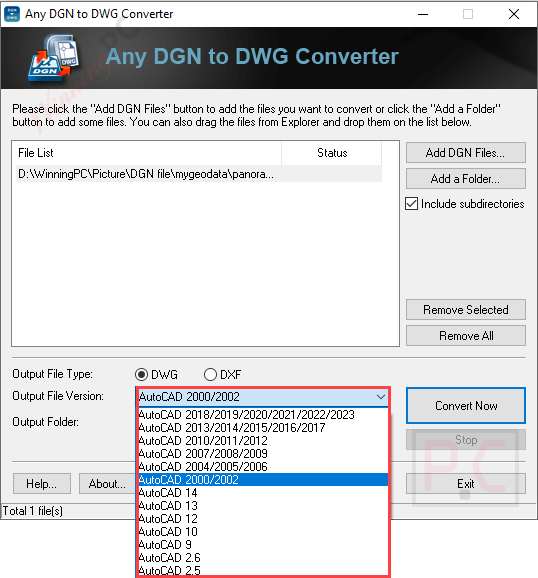 Output File Version Any Dgn To Dwg Converter