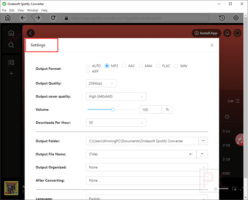 Settings Ondesoft Spotify Music Converter Settings Ondesoft Spotify Music Converter