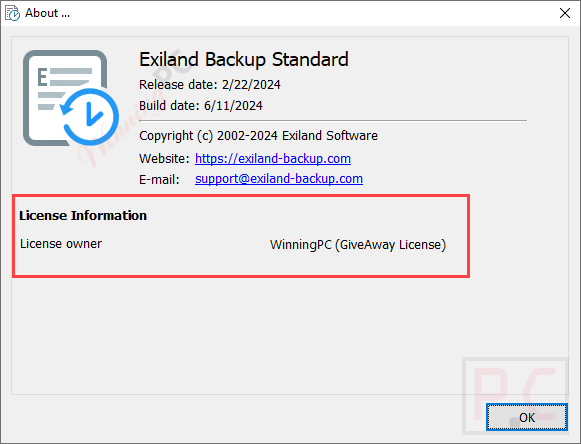 License Info Exiland Backup Standard
