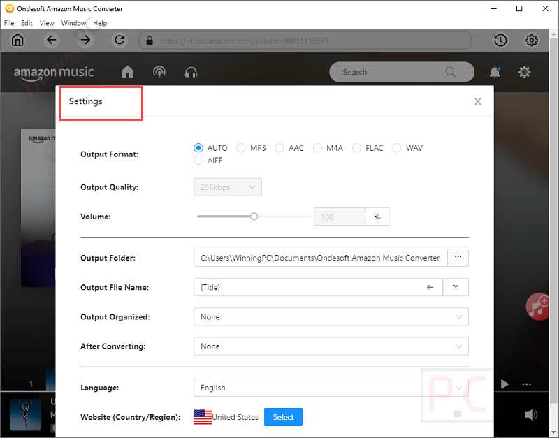 Settings Ondesoft Amazon Music Converter Settings Ondesoft Amazon Music Converter