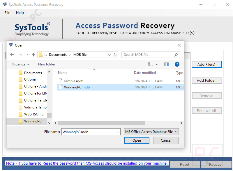Add File Systools Access Password Recovery Add File Systools Access Password Recovery