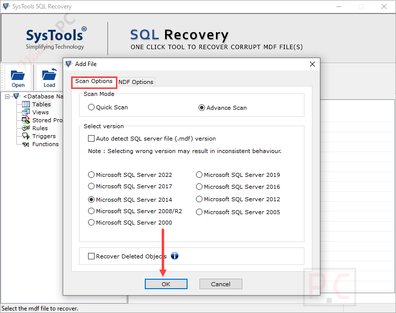 Scan Options Systools Sql Recovery