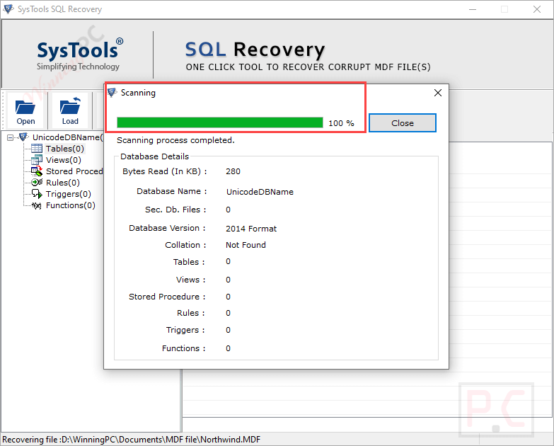 Scanning Systools Sql Recovery